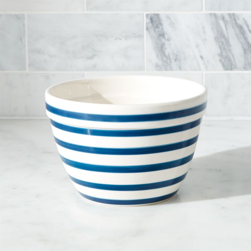 Individual Navy and White Striped Mixing Bowl Crate and Barrel