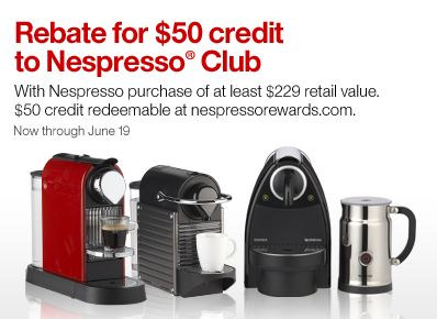 Rebate for $50 credit to Nespresso® Club