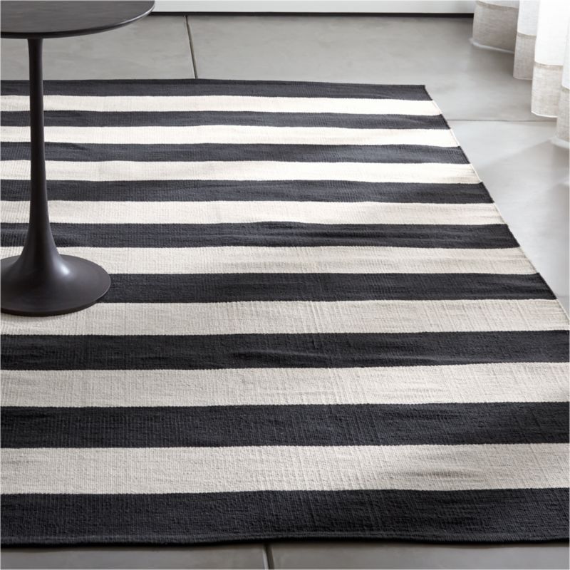 Olin Black Striped Cotton Dhurrie Rug Crate and Barrel