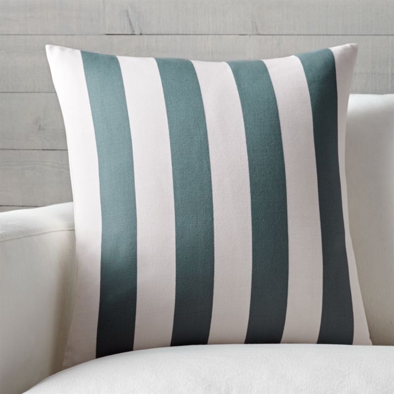 Olin Ivory-Slate Grey Striped 20" Pillow with Down-Alternative Insert