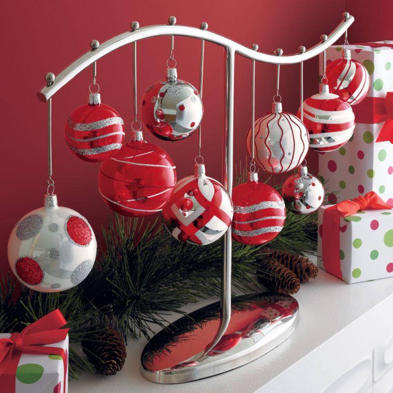 Ornament Centerpiece/Red, White and Silver Ornaments Set of Ten