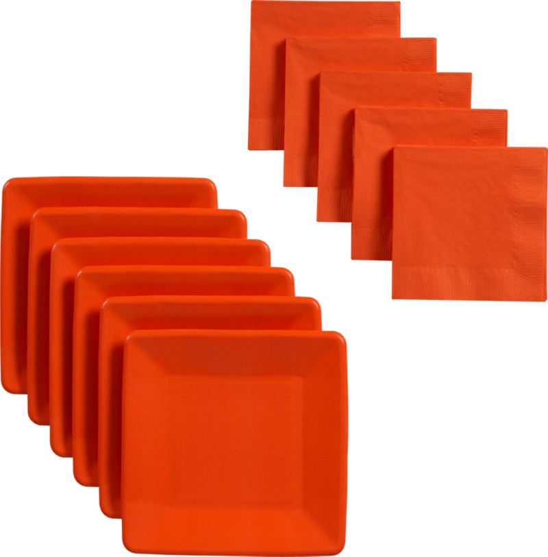 Orange Paper Plates Set of 18/Cocktail Napkins Set of 50