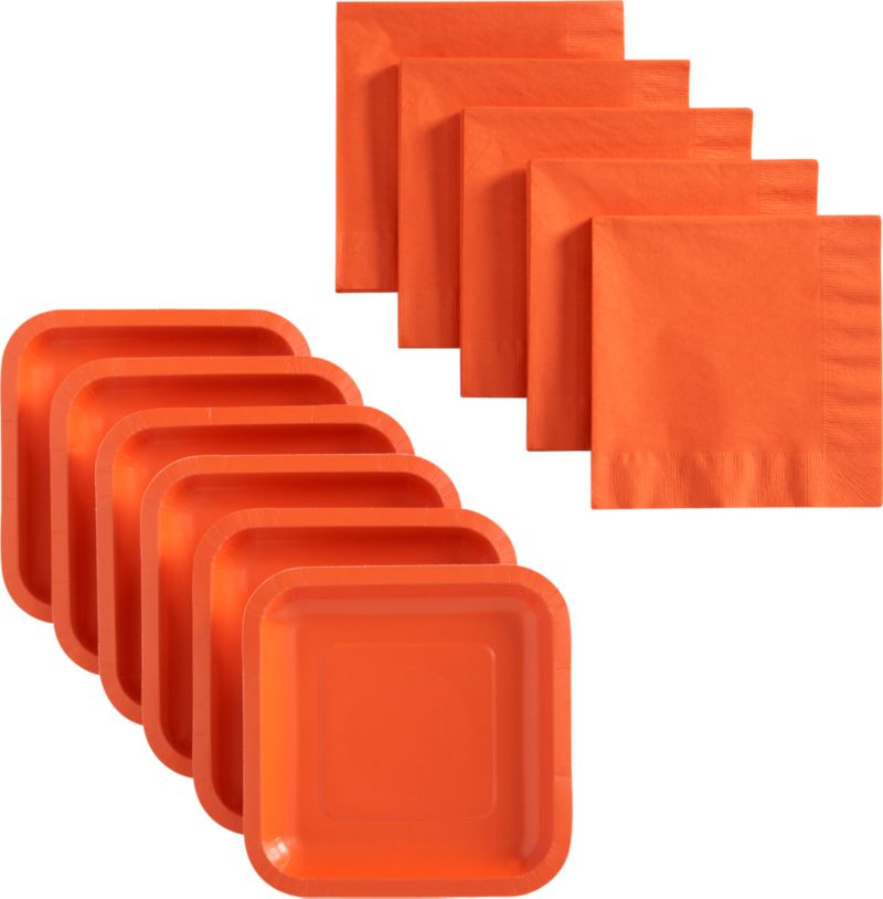 Orange Deep Paper Plates Set of 18 and Orange Lunch Napkins Set of 50