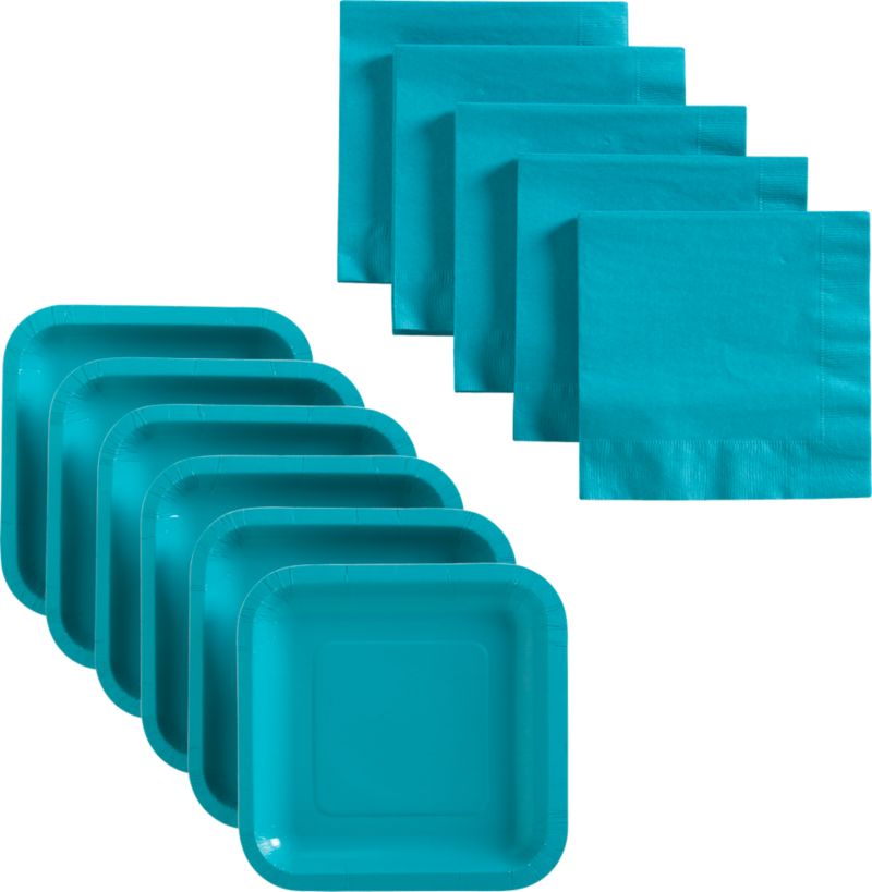 Teal Deep Paper Plates Set of 18 and Teal Lunch Napkins Set of 50