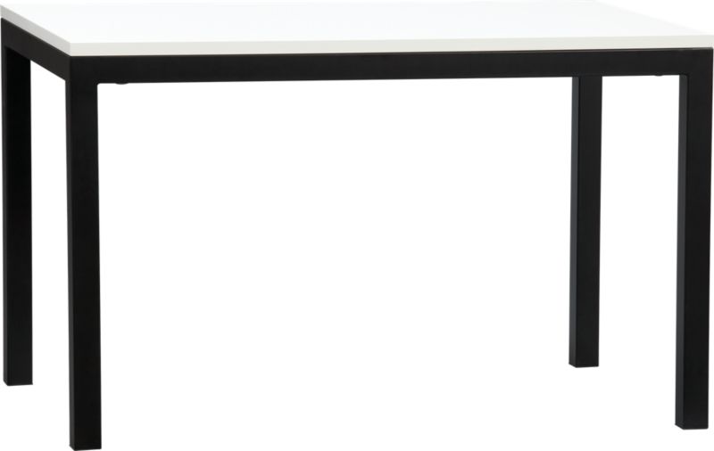 Parsons White Top 48x28 Dining Table with Natural Dark Steel Base