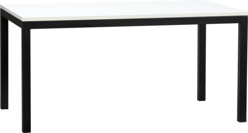Parsons White Top 60x36 Dining Table with Natural Dark Steel Base.