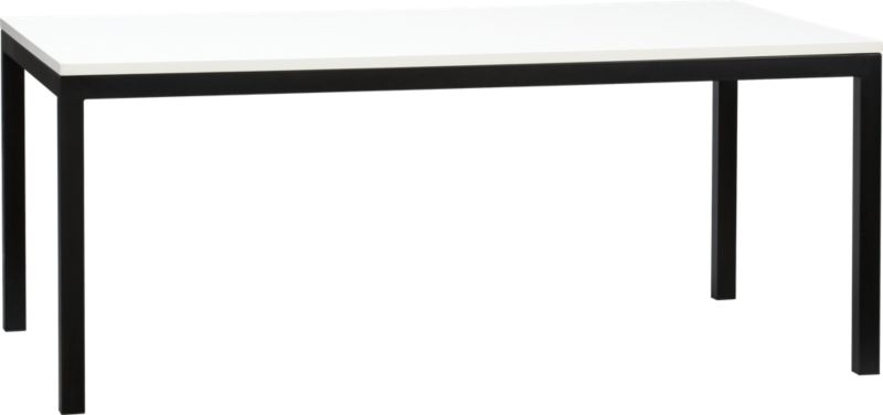 Parsons White Top 72x42 Dining Table with Natural Dark Steel Base.