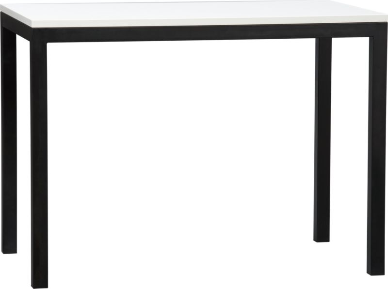 Parsons White Top High Dining Table with Natural Dark Steel Base.
