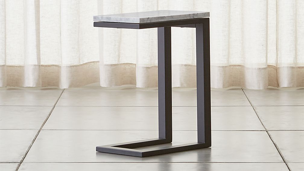 Parsons Dark Steel C Table with White Marble Top Crate and Barrel