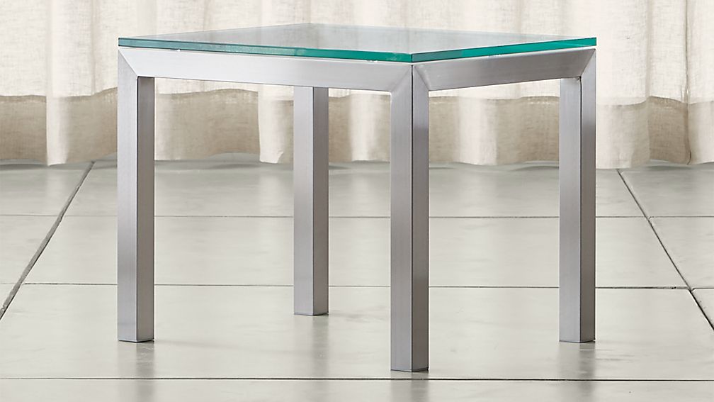 Parsons Stainless Steel Side Table with Clear Glass Top Crate and Barrel