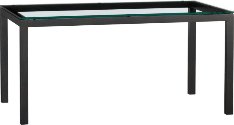 Parsons Glass Top 60x36 Dining Table with Natural Dark Steel Base