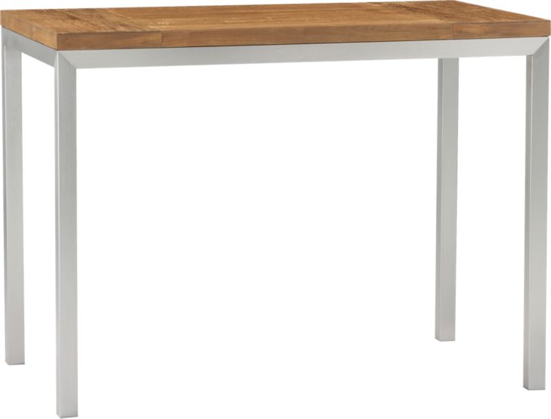 Parsons Teak Top 48x28 High Dining Table with Stainless Steel Base