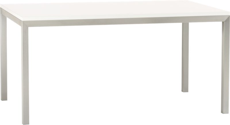 Parsons White Top 60x36 Dining Table with Stainless Steel Base.