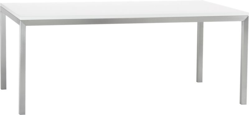 Parsons White Top 72x42 Dining Table with Stainless Steel Base.