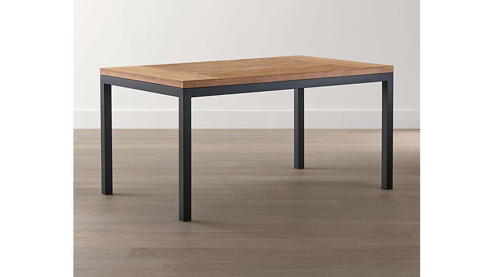 Teak Top/ Natural Dark Steel Base 48x28 Parsons Dining Table in Dining