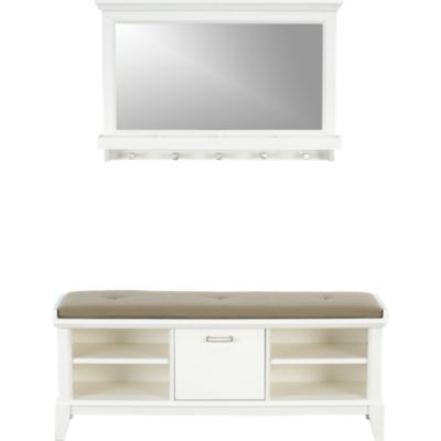Paterson White Bench with Cushion and Mirror