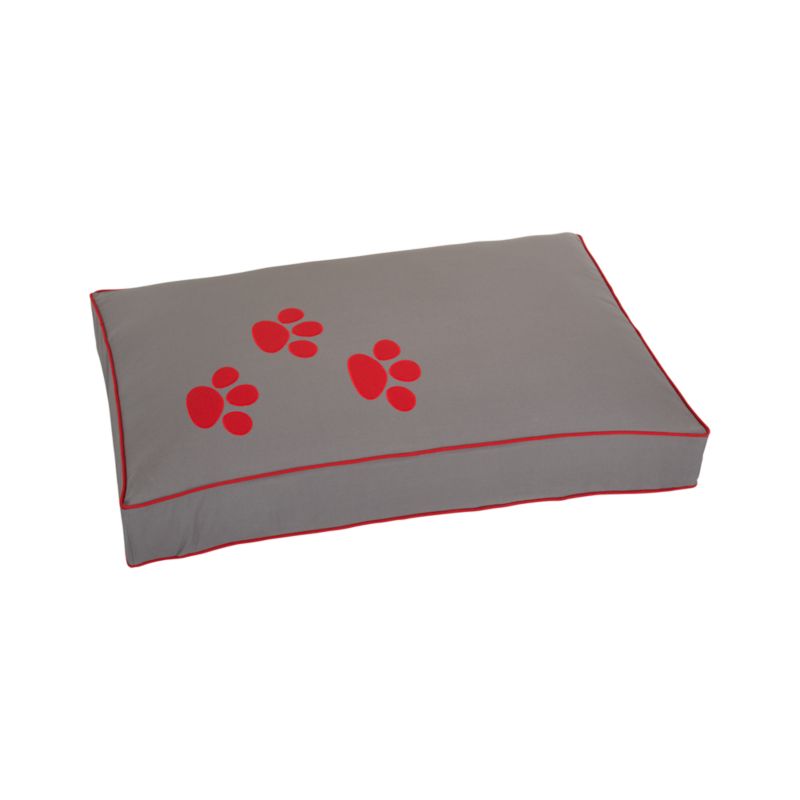 Grey Dog Bed Large with Red Paw Prints