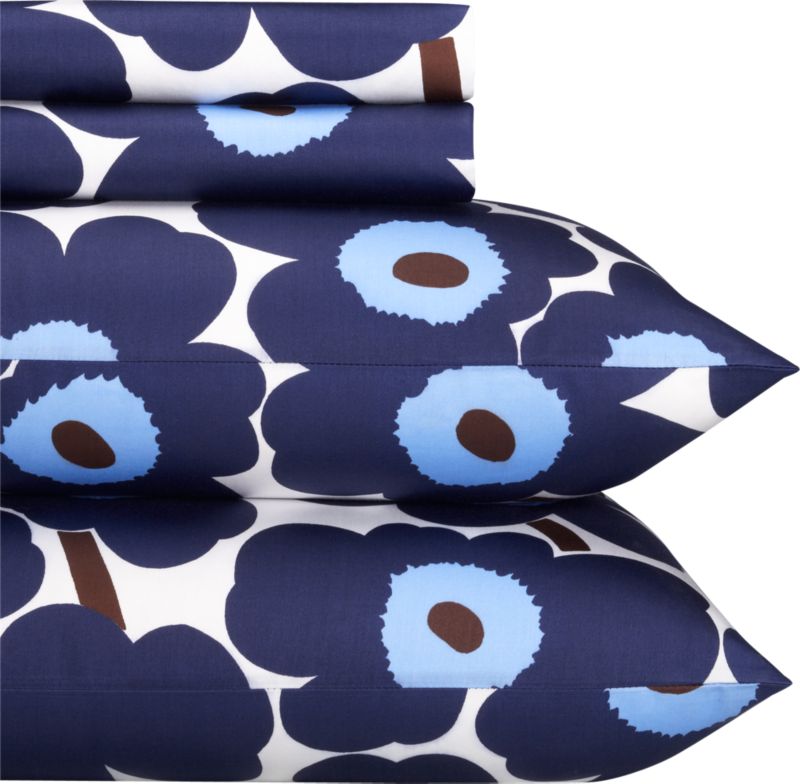 Marimekko Pieni Unikko Blue King Sheet Set