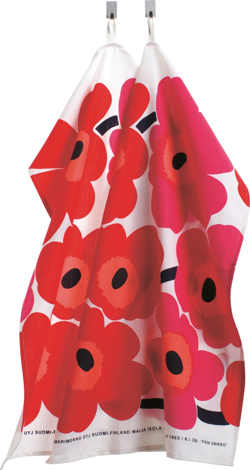 Set of 2 Marimekko Pieni Unikko Red Dishtowels