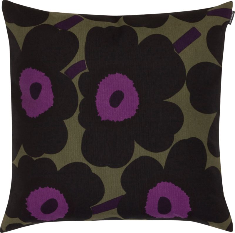 Marimekko Pieni Unikko Olive and Black and Pink 20" Pillow