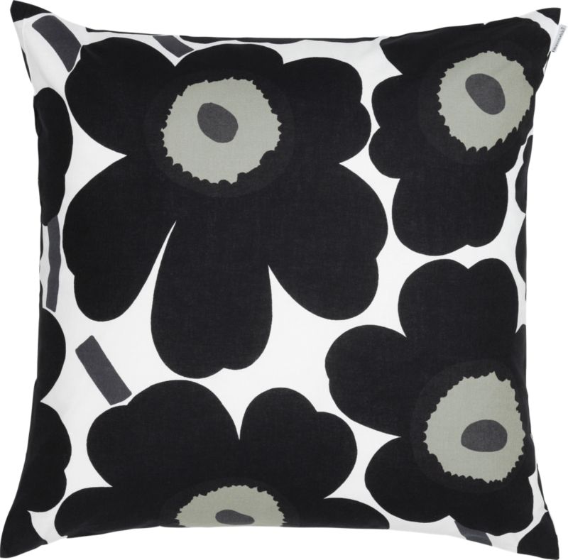 Marimekko Pieni Unikko Black Pillow. 20" sq.