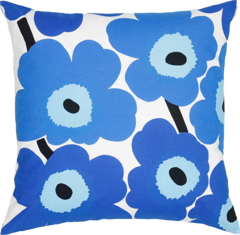 Marimekko Pieni Unikko Blue Pillow. 20" sq.