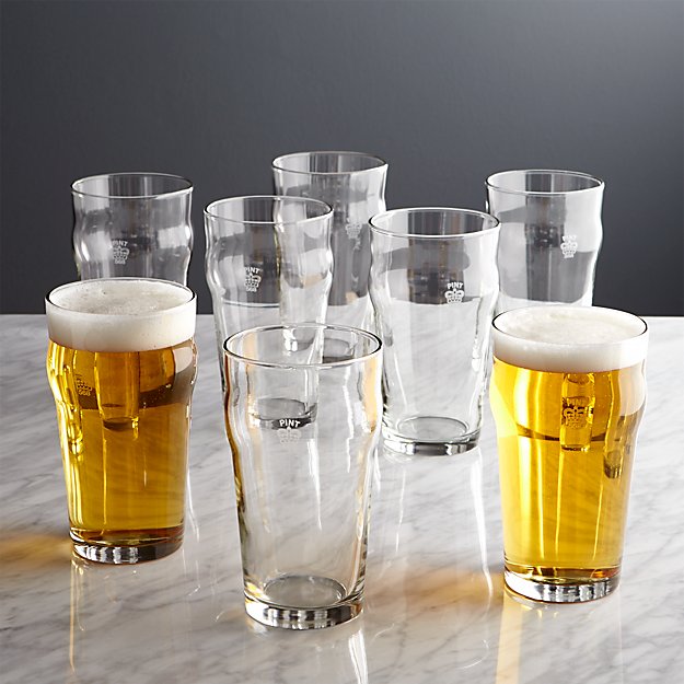 Set of 8 Pint Glass Tumblers with Crown Crate and Barrel