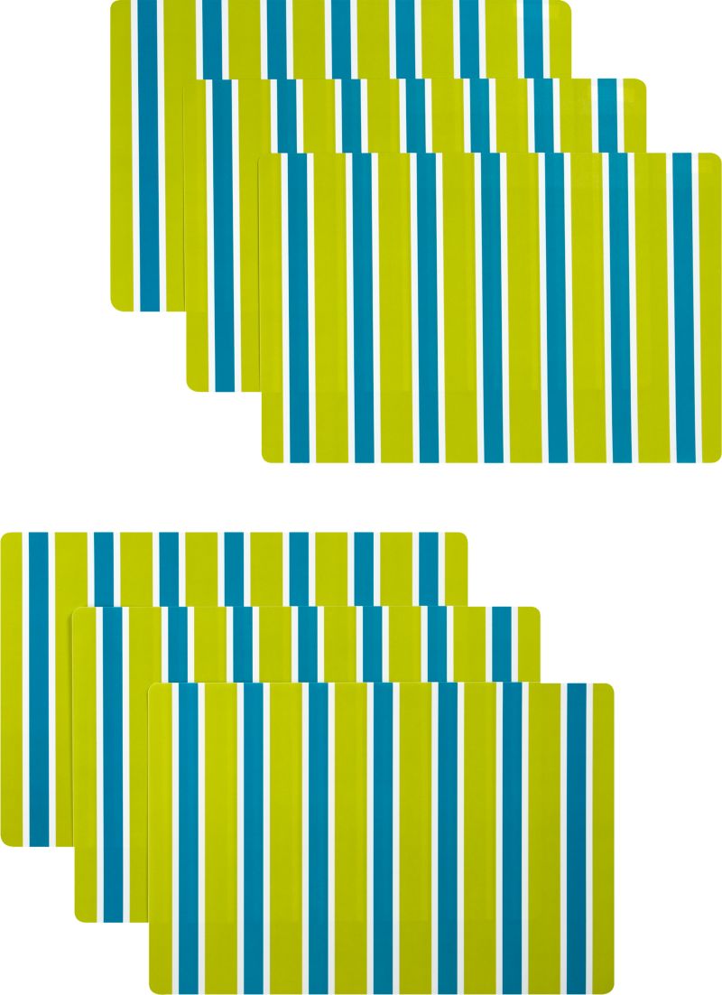 Set of 6 Green and Turquoise Stripe Plastic Placemats
