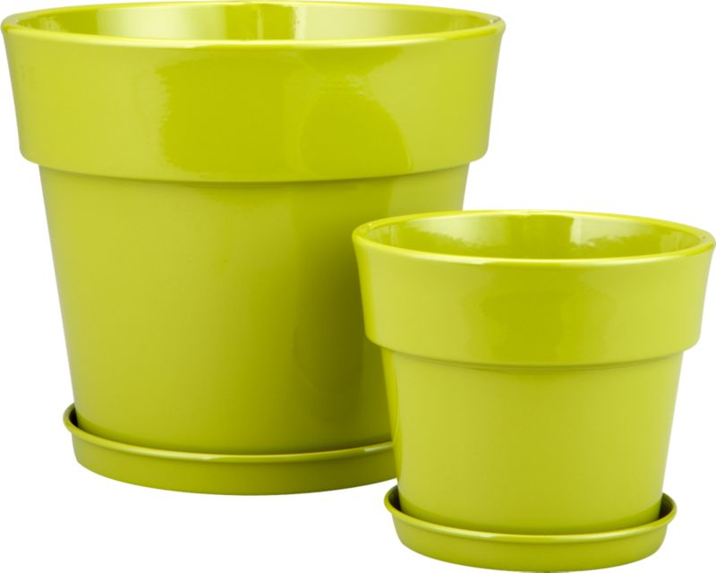Green Pots with Saucers