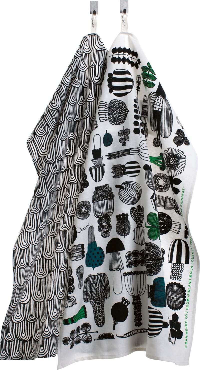 Marimekko Puutarhurin Parhaat Black and White Dishtowels Set of Two
