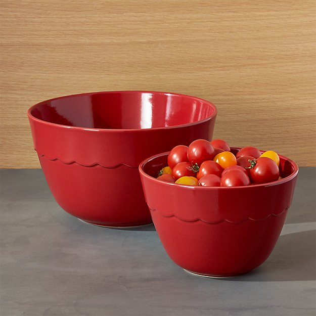 Red Scalloped Mixing Bowls Set of Two Crate and Barrel