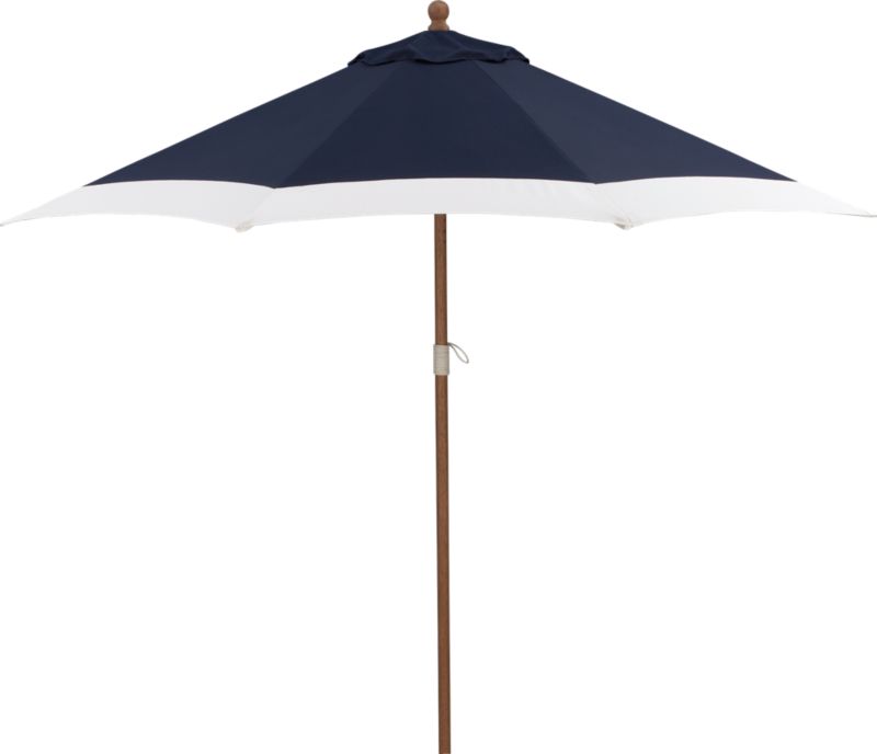 9' Round Sunbrella® Indigo Banded Umbrella with Eucalyptus Frame