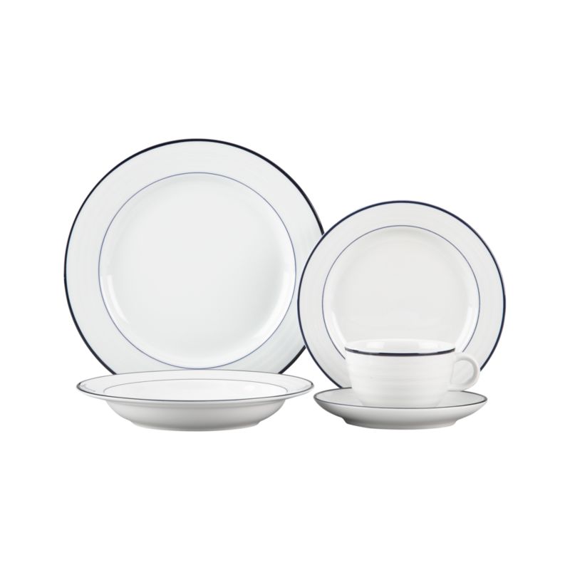 5-Piece Place Setting: dinner plate, salad plate, low bowl, cup, saucer.