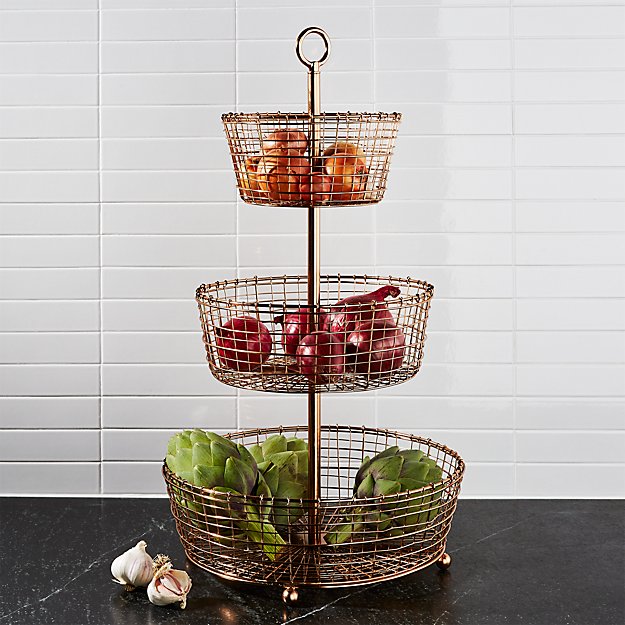 Rustic 3Tier Copper Fruit Basket Crate and Barrel