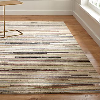 Savoy Cream Striped Hand Knotted Wool Rug