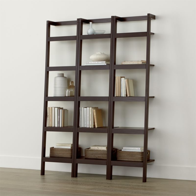 Sawyer Mocha Leaning 18" Bookcases Set of Three Crate and Barrel
