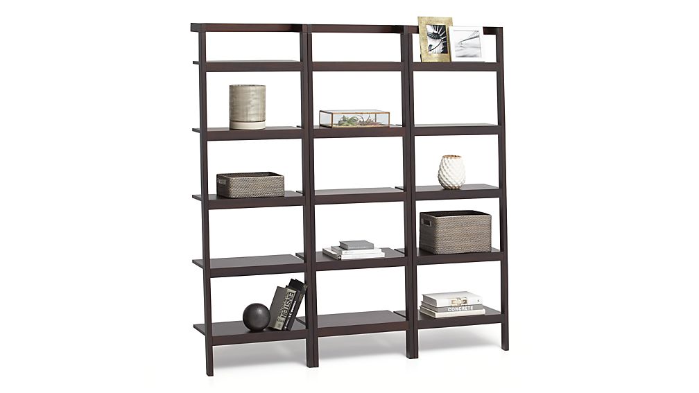 Sawyer Mocha Leaning 24.5" Bookcases Set of Three Crate and Barrel