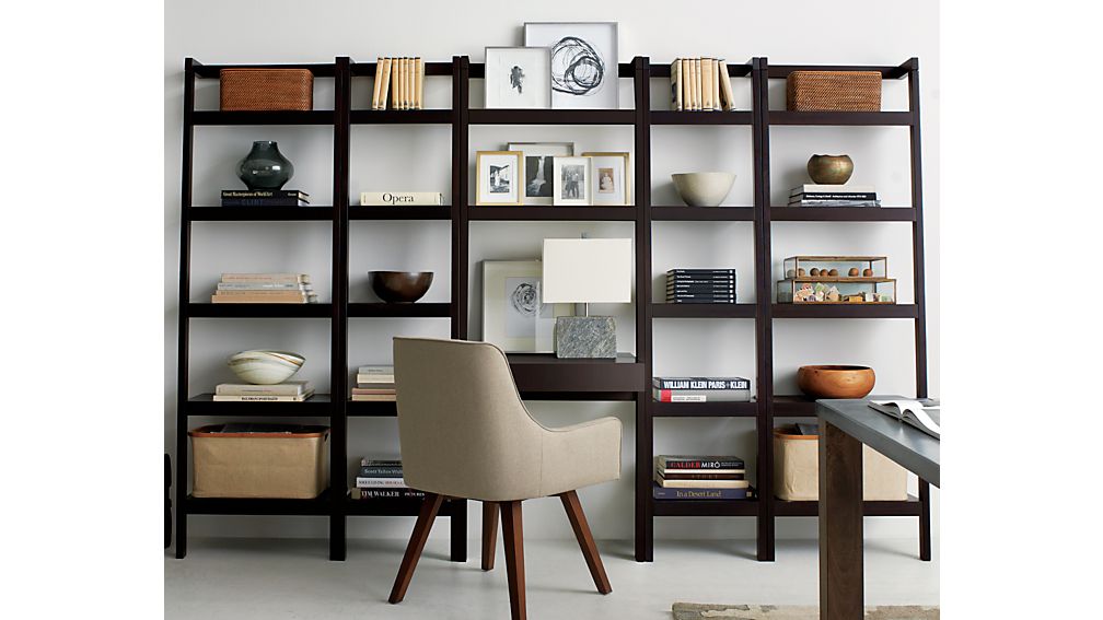 Sawyer Mocha Leaning Desk with Two 18" Bookcases Crate and Barrel