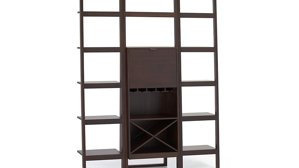 Sawyer Mocha Leaning Wine Bar with Two 18'' Bookcases Crate and Barrel