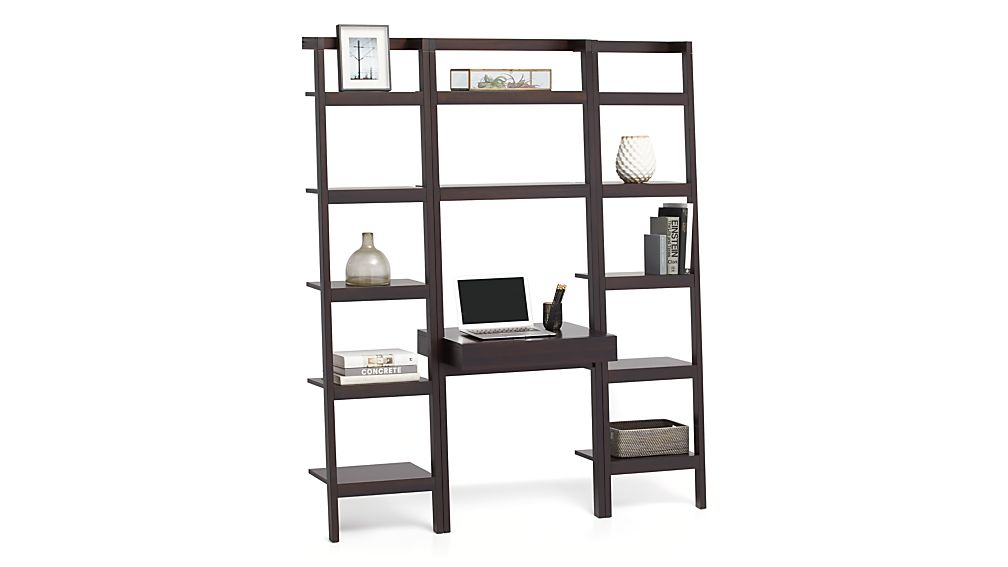 Sawyer Mocha Leaning Desk with Two 18" Bookcases Crate and Barrel