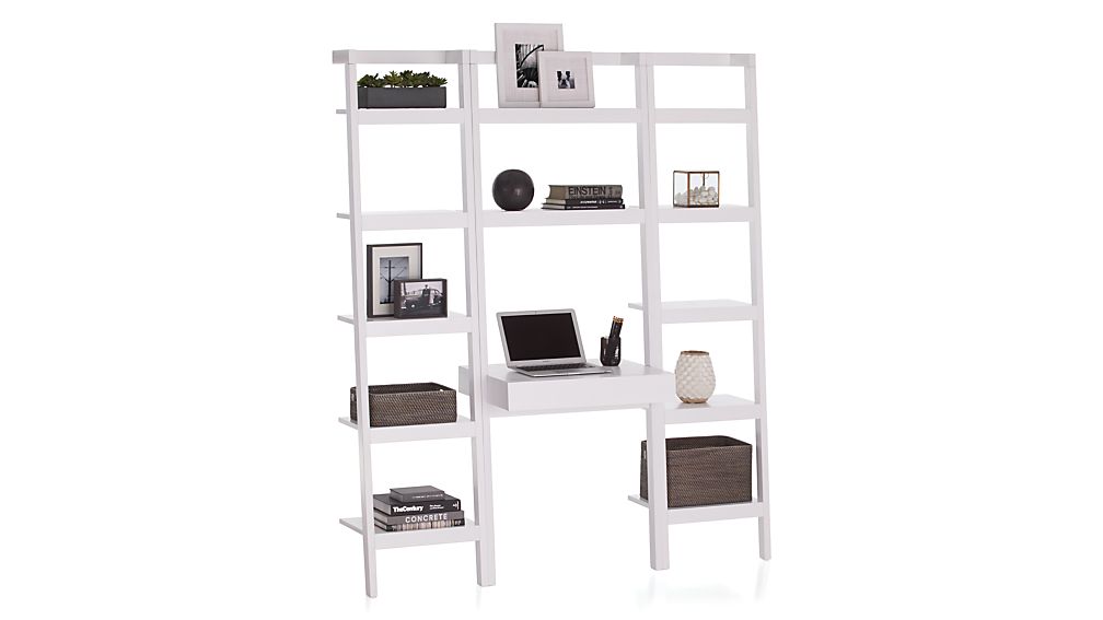 Sawyer White Leaning Desk with Two 18" Bookcases Crate and Barrel
