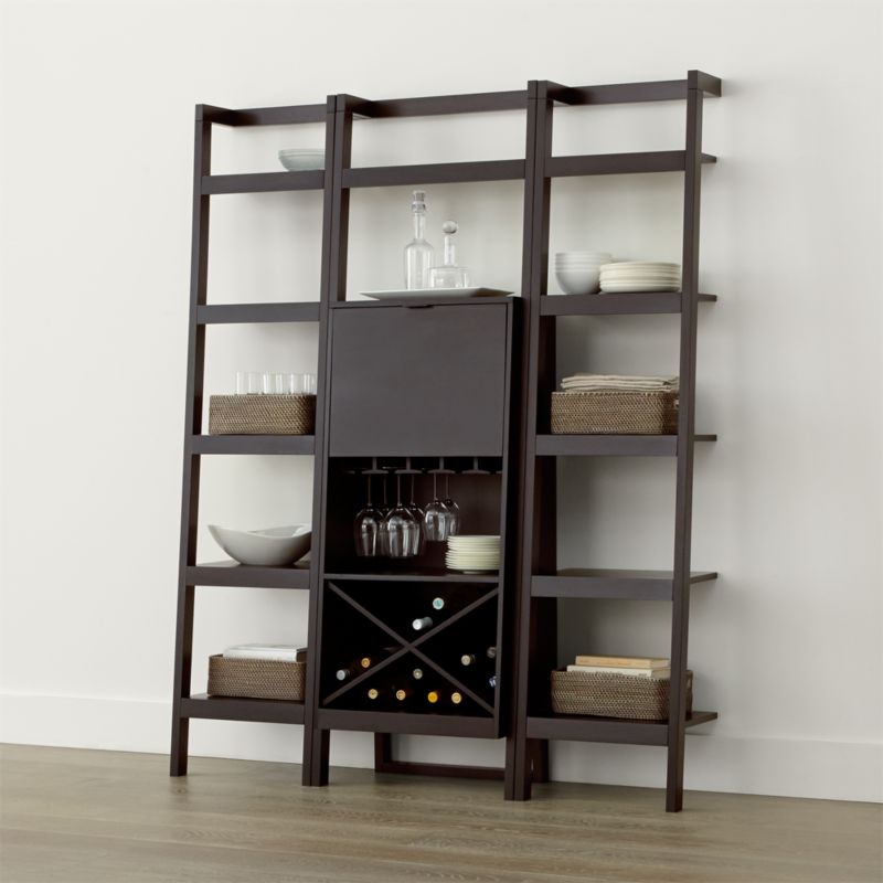 Sawyer Mocha Leaning Wine Bar with Two 18'' Bookcases Crate and Barrel
