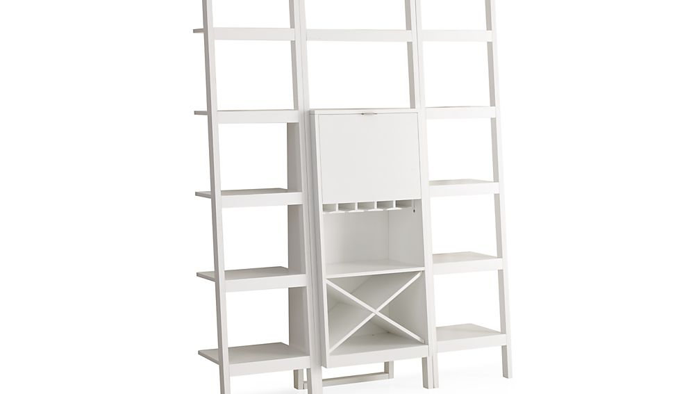 Sawyer White Leaning Wine Bar with Two 18" Bookcases Crate and Barrel