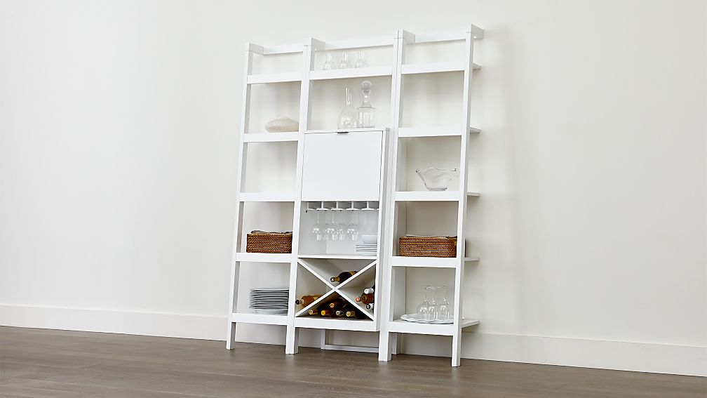 Sawyer White Leaning Wine Bar with Two 18" Bookcases Crate and Barrel