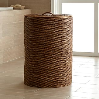 hamper honey sedona basket vanity crate bathroom lidded waste tote rattan barrel tray tapered trash rectangular vanities crateandbarrel bath selected