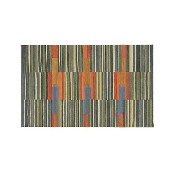 Sharif Striped Wool Dhurrie 5'x8' Rug in Sharif Striped Wool Dhurrie