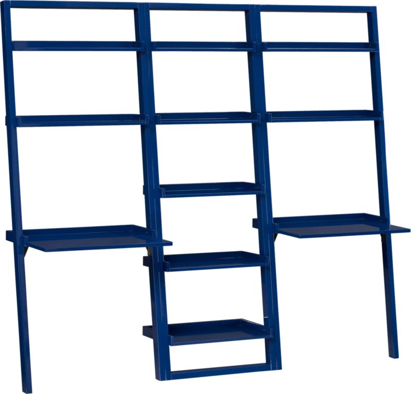 Sloane Cobalt 25.5" Leaning Bookcase with 2 Leaning Desks