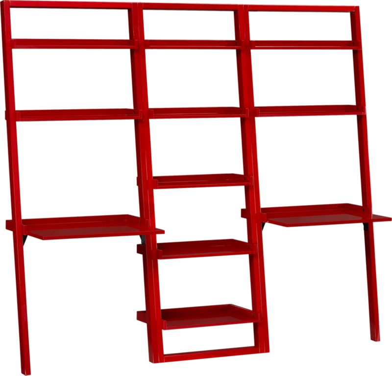 Sloane Crimson Leaning 25.5" Bookcase with 2 Leaning Desks