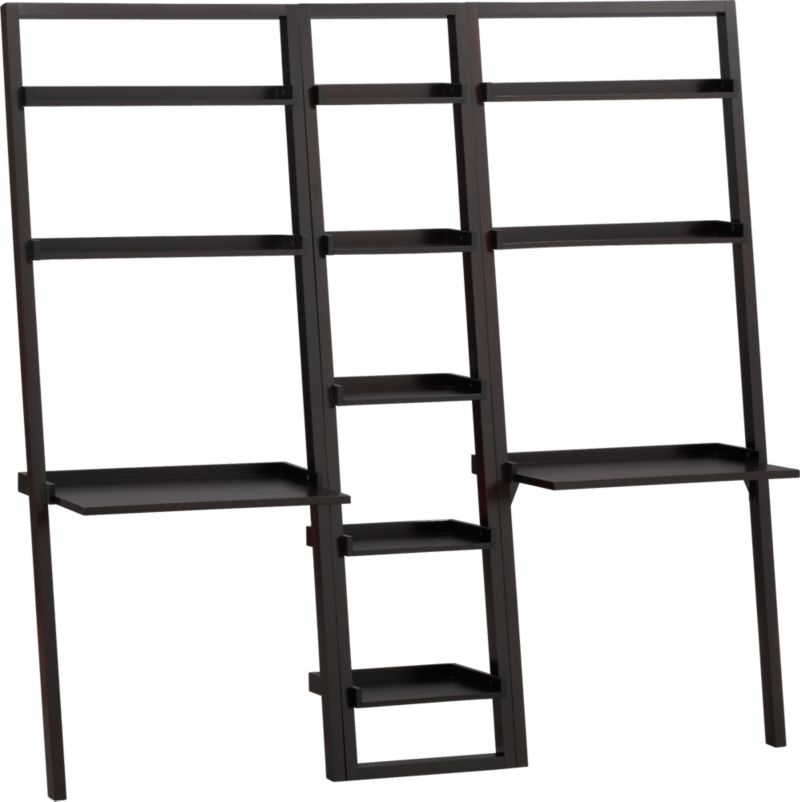 Sloane Espresso 18" Leaning Bookcase with 2 Desks