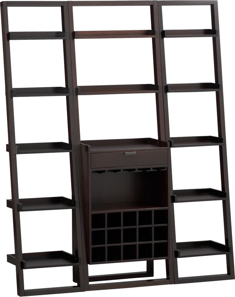 Sloane Espresso Leaning Wine Bar with 2 18" Bookcases
